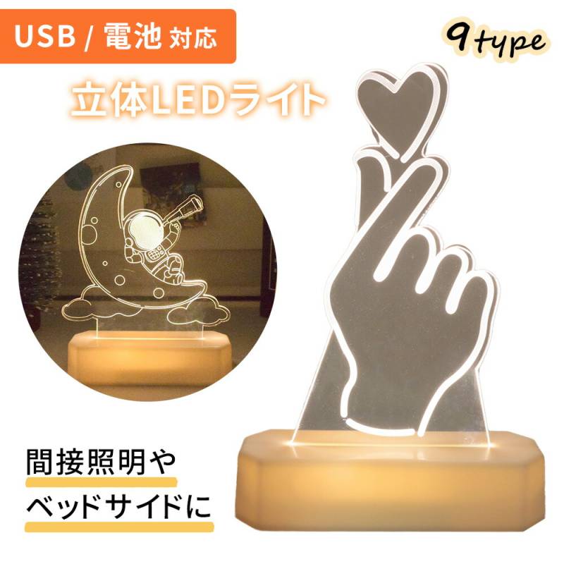 ナイトライト LEDライト ベッドライト 授乳ライト ランプ 立体 3D 間接照明 ライト 照明 充電式 電池式 USB 電池 アクリル板 透明 彫刻模様 クリスマス きれい おしゃれ 寝室 子ども部屋 ベッドサイド プレゼント TN-NTLT