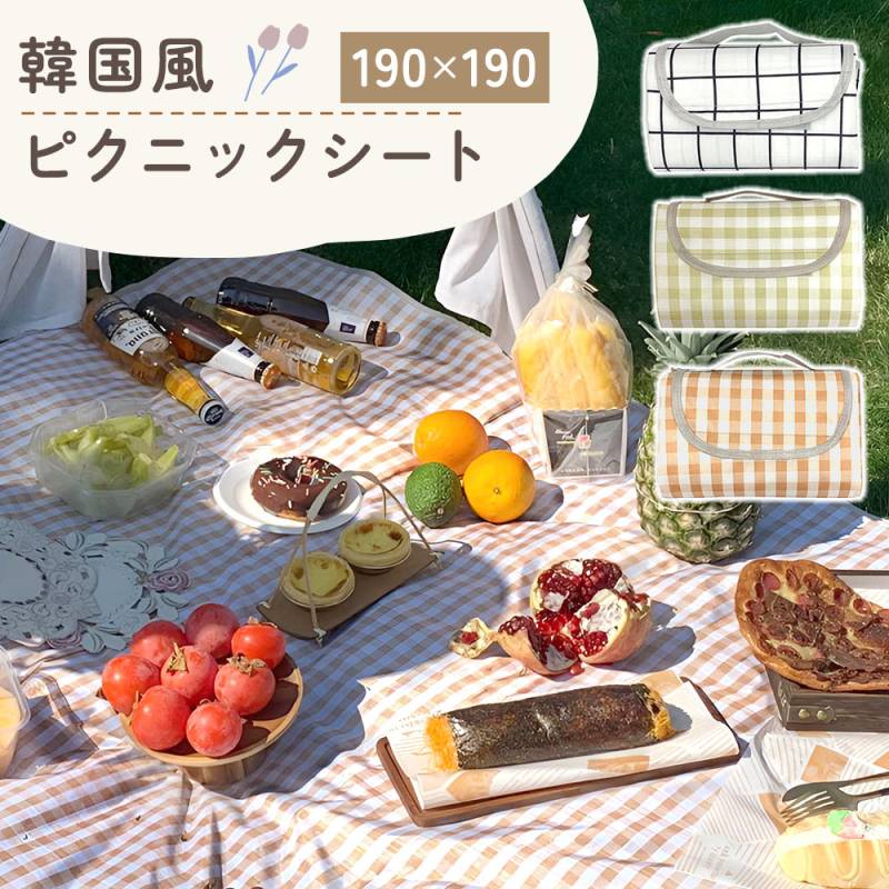 ピクニックシート 韓国風 レジャーシート バック型 190×190 折りたたみ 8人 大型 おしゃれ コンパクト ピクニック 4人～8人 持ち運び 折り畳み 撥水 大きい 白 アウトドア 子供 遠足 公園 ピクニック 正方形 運動会 お花見 BBQ SNS 映え 北欧 海 川 TN-PCNST