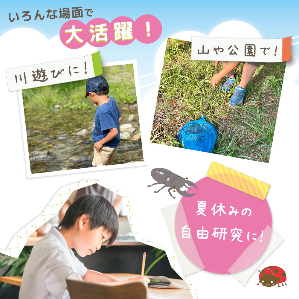 虫取り網 2本セット 虫眼鏡付き 伸縮式 伸縮 長さ 約42-84cm 軽量