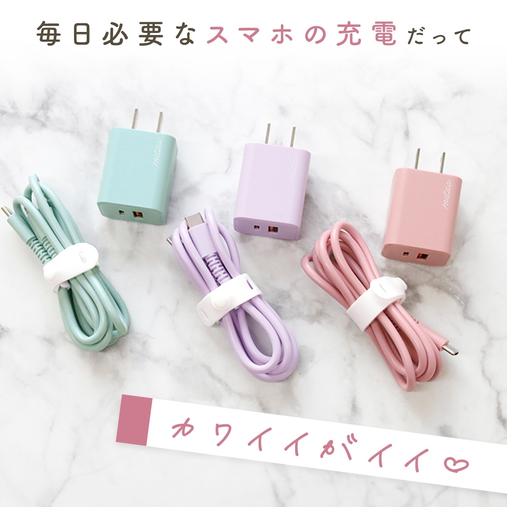 mitas くすみカラー USB充電器 PD Type-C ケーブルセット 急速 AC