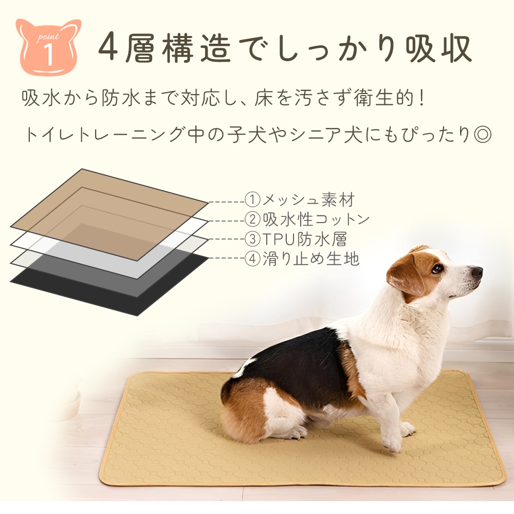 Lベージュ2枚 洗える ペットマット ペットシーツ トイレシート