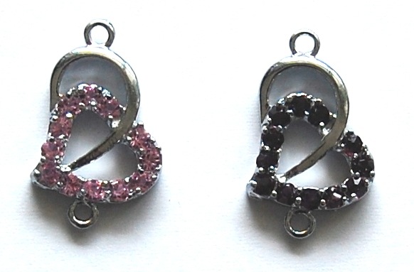 5-P032b 2カン付ラインストーンハートチャーム 2ヶ