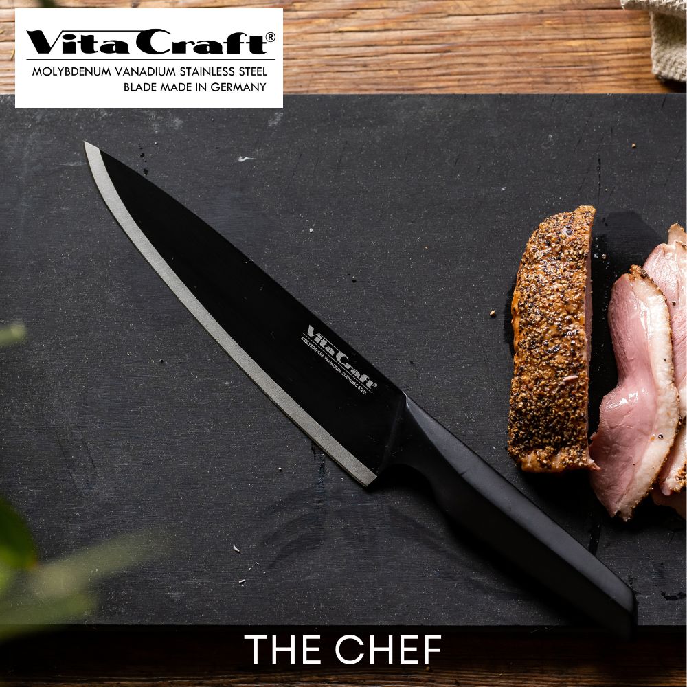 Vita Craft ソリッドナイフ シェフナイフ THE CHEF SOLID KNIFE BLACK ビタクラフト 包丁 牛刀 牛刀包丁 シェフ オールステンレス 一体型 調理器具 キッチンツール キッチン シンプル 耐久性 耐食性 耐摩耗性 研ぎやすさ ギフト プレゼント