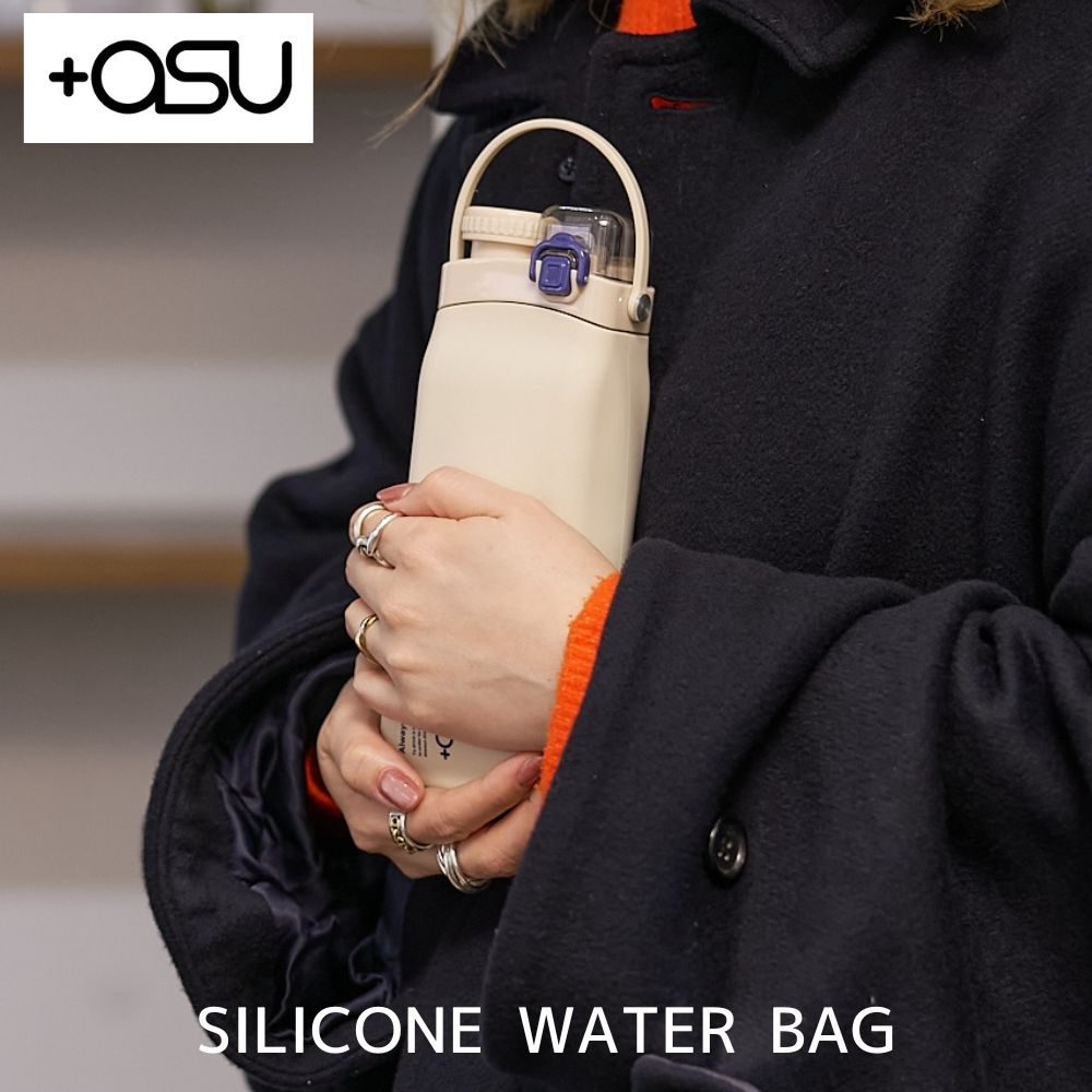 +asu SILICONE WATER BAG 水筒 ボトル ウォーターボトル マイボトル シリコン 折りたたみ 600ml 大容量 アス 軽量 ストロー ワンタッチ コンパクト 持ち運び 食洗機対応 2way エコ 洗いやすい ウォームバッグ おしゃれ ギフト プレゼント