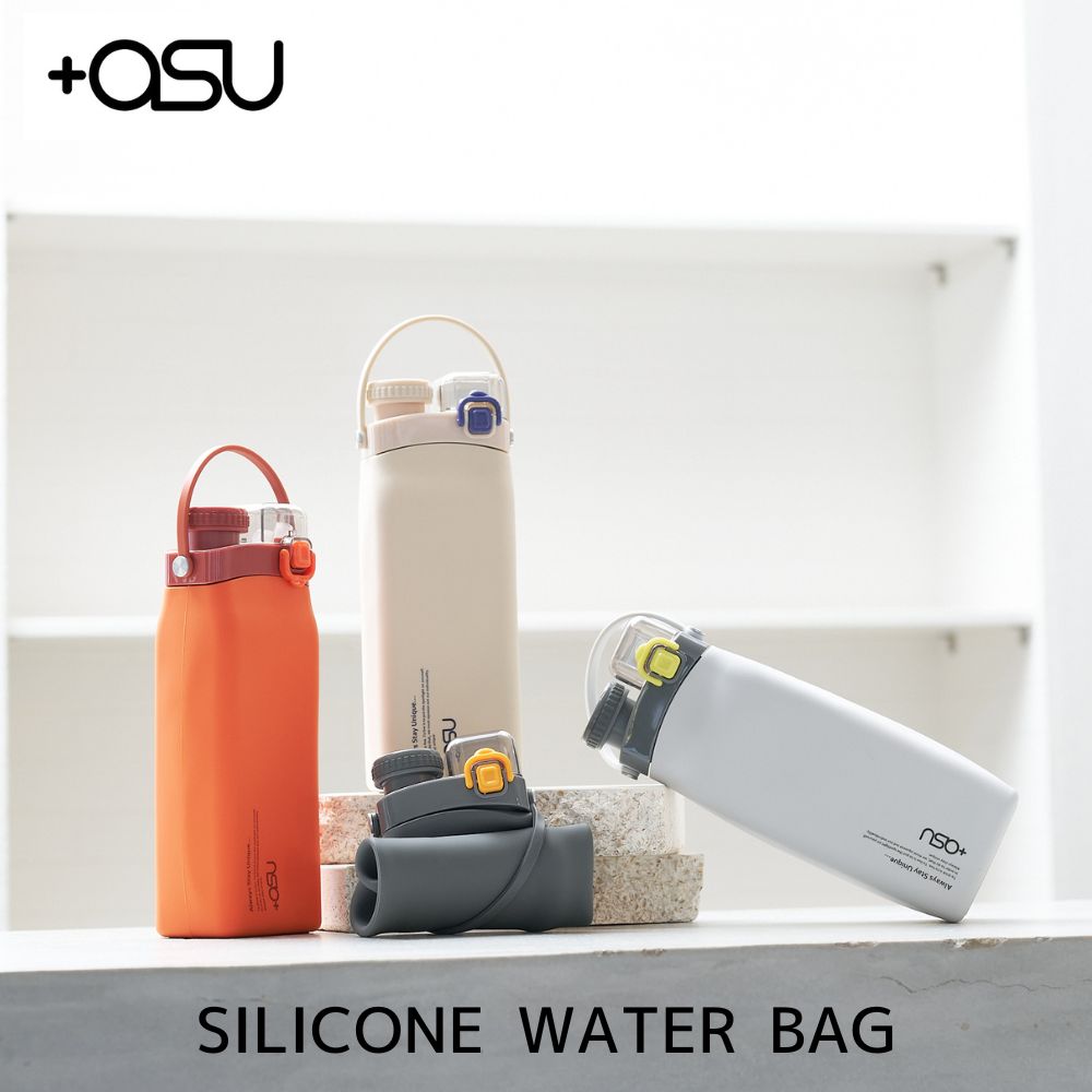 +asu SILICONE WATER BAG 水筒 ボトル ウォーターボトル マイボトル シリコン 折りたたみ 600ml 大容量 アス 軽量 ストロー ワンタッチ コンパクト 持ち運び 食洗機対応 2way エコ 洗いやすい ウォームバッグ おしゃれ ギフト プレゼント