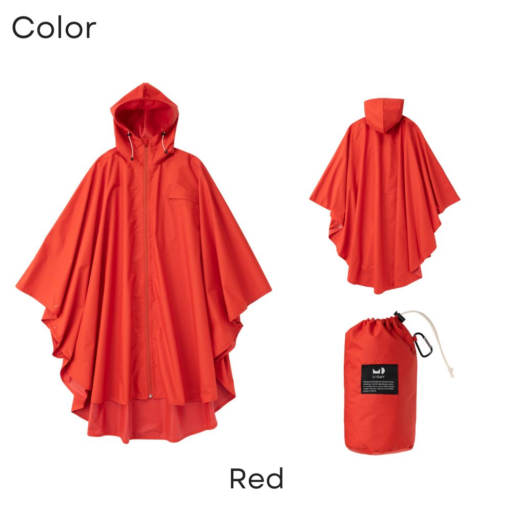 U-DAY Poncho ポンチョ レッド ネイビー カーキ ベージュ レインポンチョ 高機能 耐水圧2万mm レインコート レインウェア 収納ポーチ付き アウトドア ロング丈 レディース メンズ 男女兼用 ユーデイ ロング 防水 撥水 雨具 ポンチョ 透湿 おしゃれ ギフト プレゼント