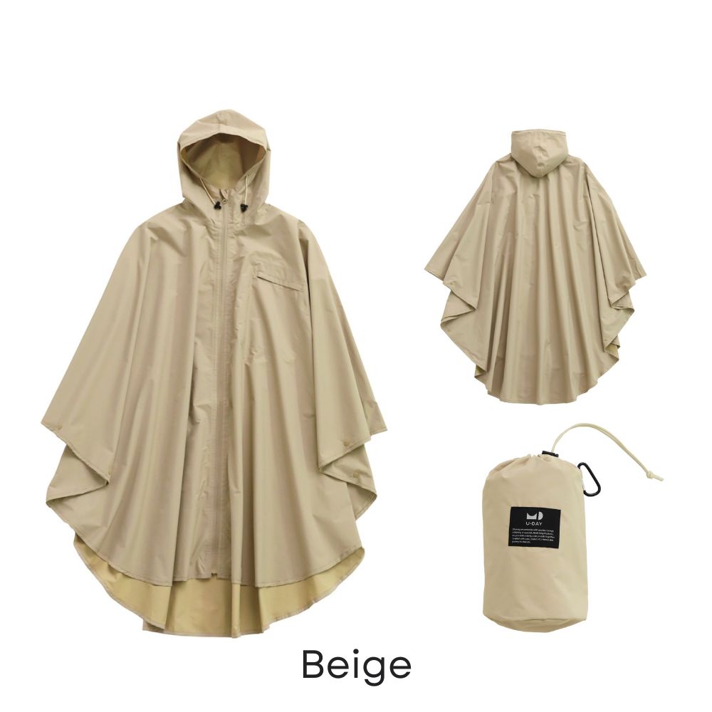 U-DAY Poncho ポンチョ レッド ネイビー カーキ ベージュ レインポンチョ 高機能 耐水圧2万mm レインコート レインウェア 収納ポーチ付き アウトドア ロング丈 レディース メンズ 男女兼用 ユーデイ ロング 防水 撥水 雨具 ポンチョ 透湿 おしゃれ ギフト プレゼント