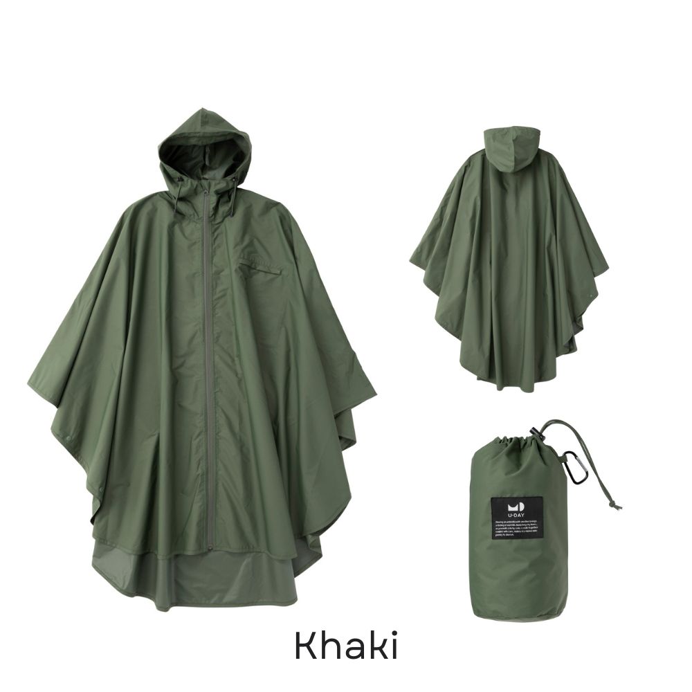 U-DAY Poncho ポンチョ レッド ネイビー カーキ ベージュ レインポンチョ 高機能 耐水圧2万mm レインコート レインウェア 収納ポーチ付き アウトドア ロング丈 レディース メンズ 男女兼用 ユーデイ ロング 防水 撥水 雨具 ポンチョ 透湿 おしゃれ ギフト プレゼント