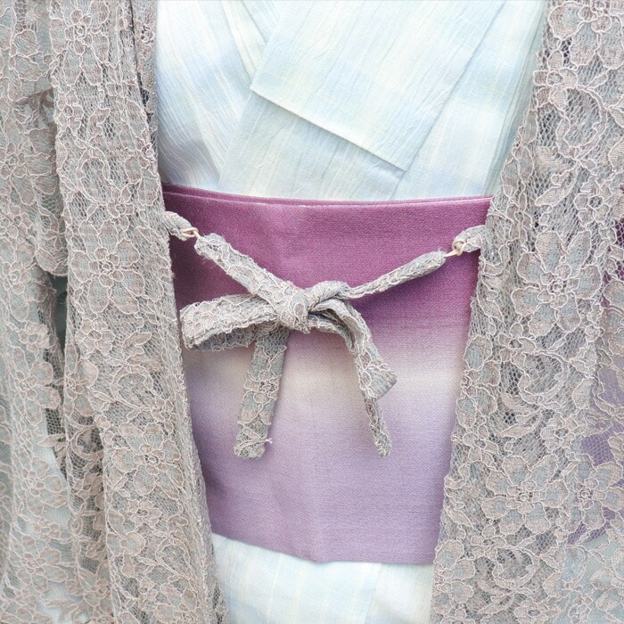 ストライプ柄前開きベスト、野良着、現代紗織、絣　着物　古布 名古屋帯 紗 献上柄) 日本製 お仕立て上がり 夏用 着物