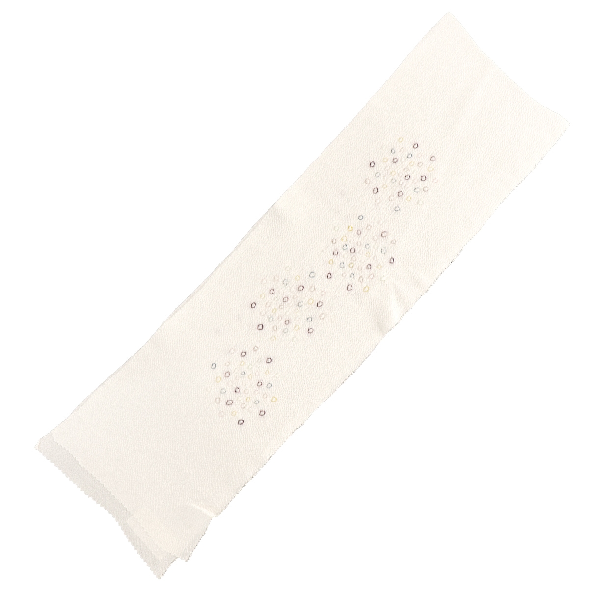 J52 新品正絹袷長襦袢 縮緬地雲取り模様 アイボリー 半衿付き