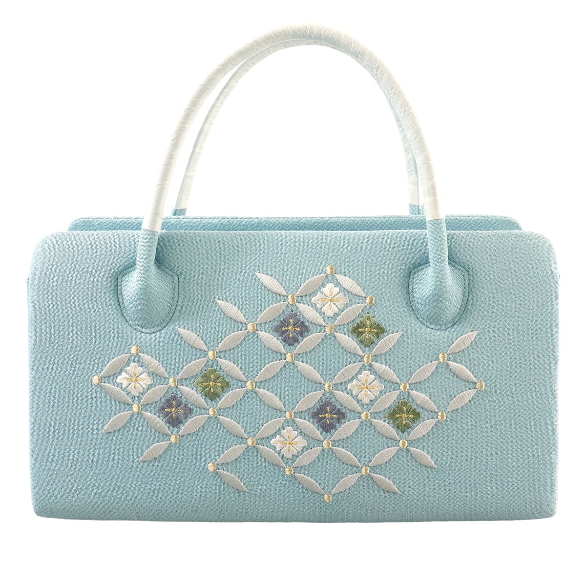 和装利休バッグ【衿秀】 衿秀 公式 バッグ 日本製 刺繍 花七宝柄 縮緬 和装 着物 利休 ばっぐ