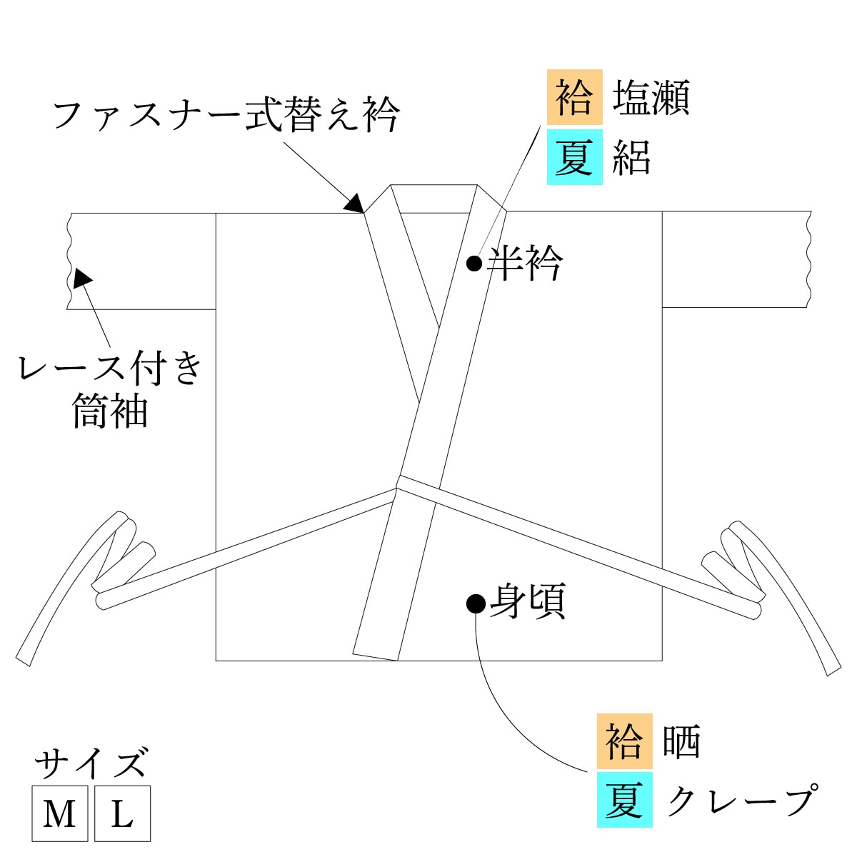 衿秀 公式 ローズカラー 半襦袢 レース付き筒袖 （広衿）M L 袷 夏