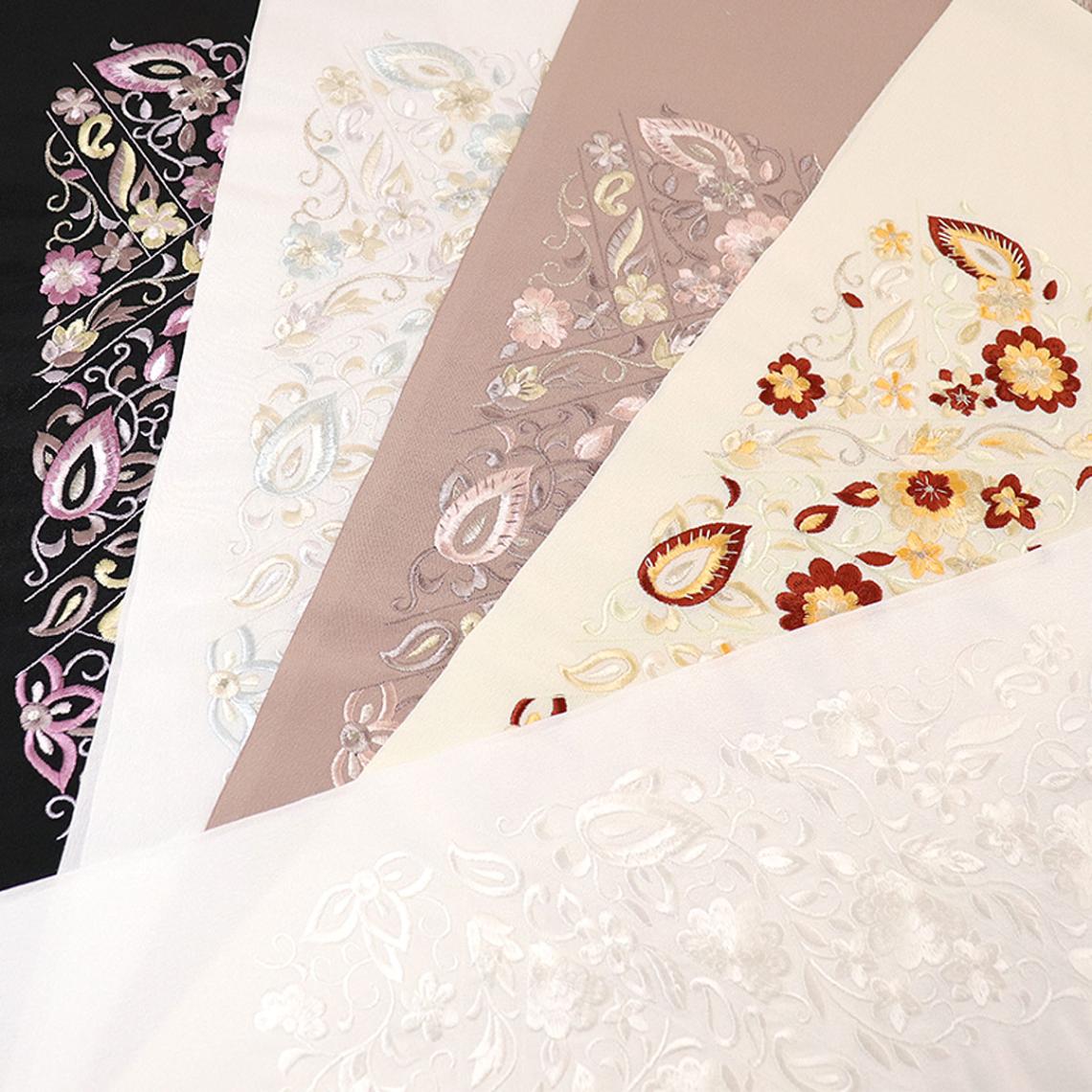 衿秀 公式 半衿 はんえり 刺繍 ヨーロピアン 花 ボタニカル 総柄