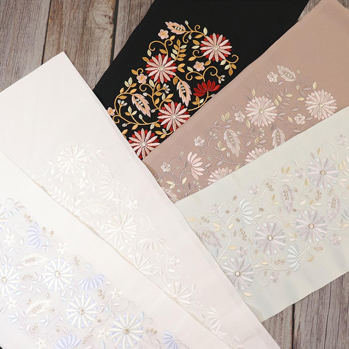 衿秀 公式 半衿 はんえり 刺繍 ヨーロピアン 花 ボタニカル 総柄