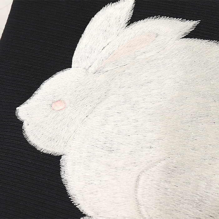 衿秀 公式 帯 うさぎ ウサギ animal 兎 しっぽ 黒色 名古屋帯 おび 九