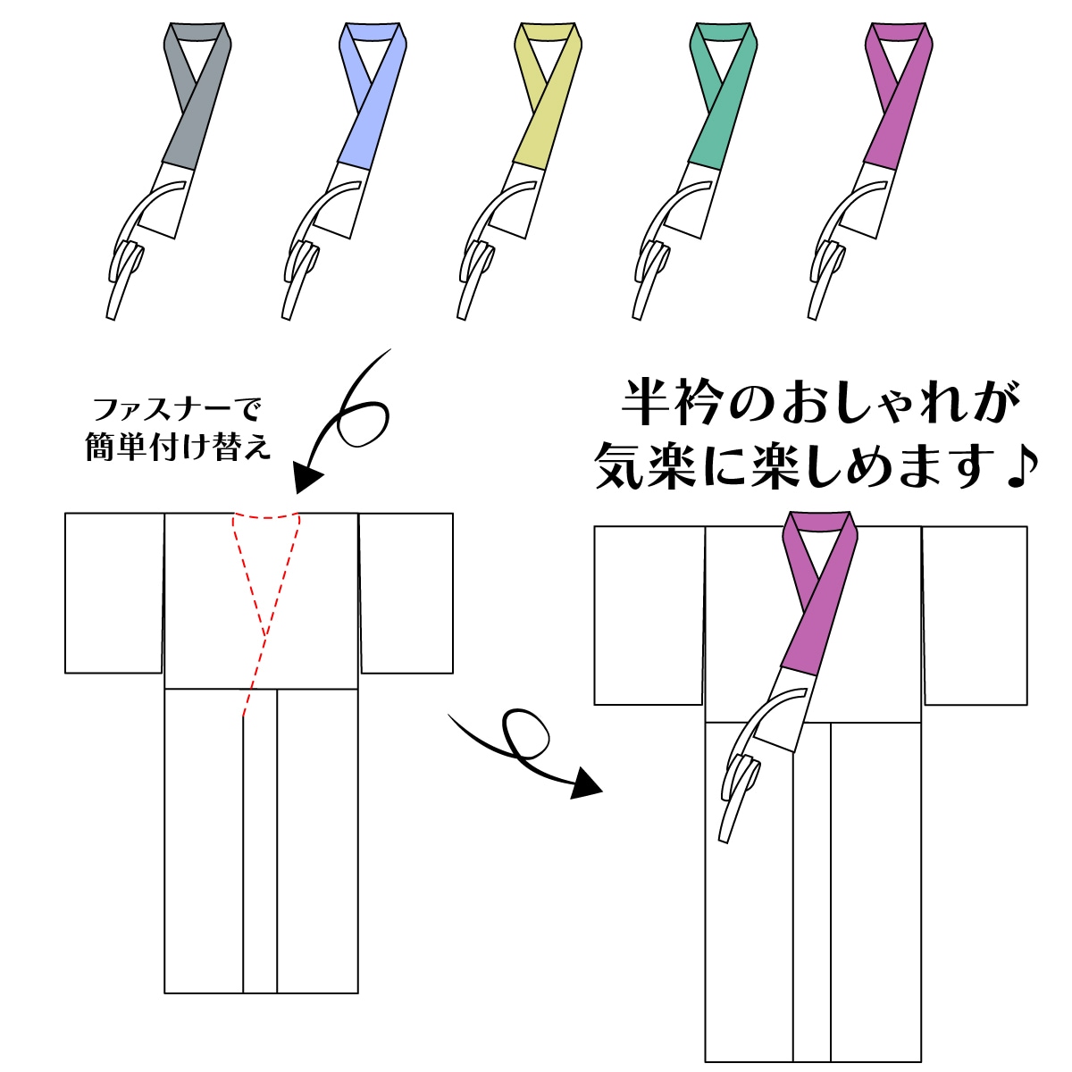 【衿芯付き】き楽っくPremium Mfit絽替袖・絽替衿/衿芯/替衿　広衿袷用 きもの 和 衿芯 替え衿専用 衿秀き楽っく専用 ローズカラー