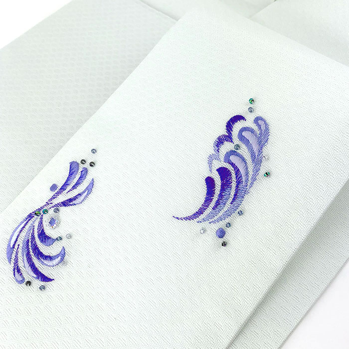 衿秀 公式 帯 名古屋帯 おび 九寸 仕立て上がり 月白色 波文様刺繍