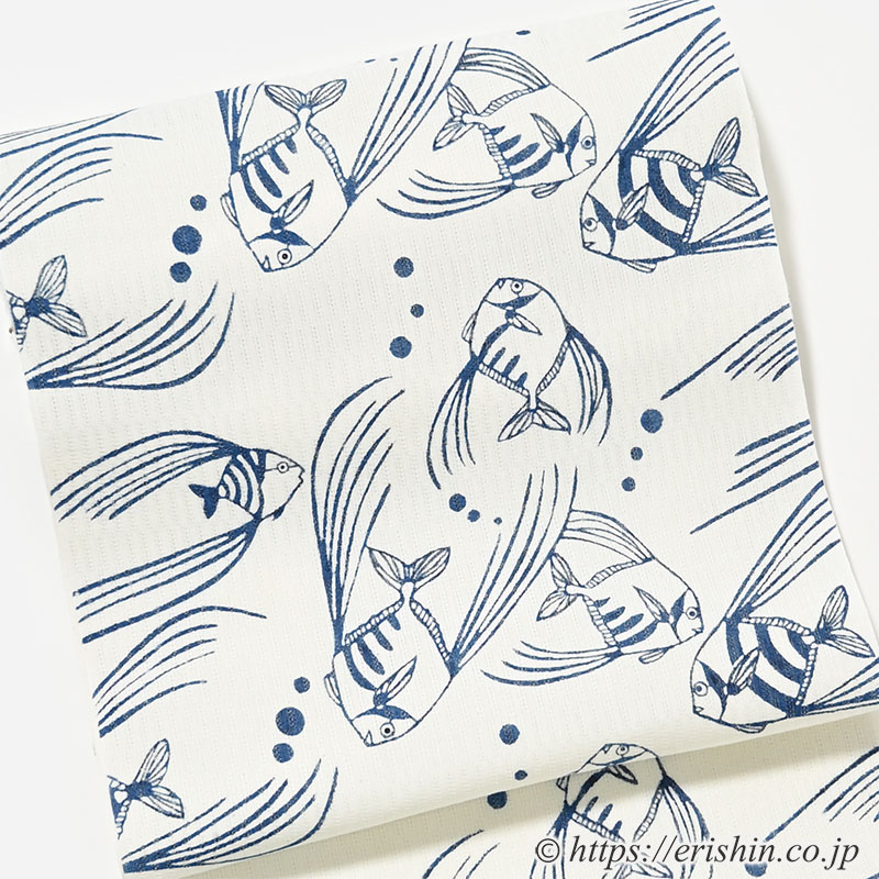 五十嵐沙樹　染名古屋帯 (イトヒキアジ/型絵染・麻）[夏・単衣向]　※お値段は、お問い合わせ下さい。