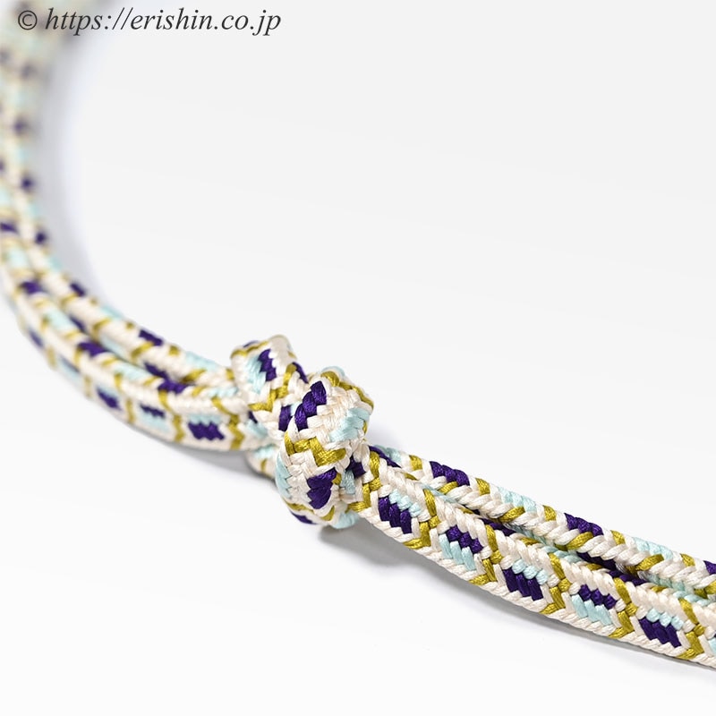 帯締め　御嶽組（横段縞に縦二色/柳色×水色×紫紺色）　