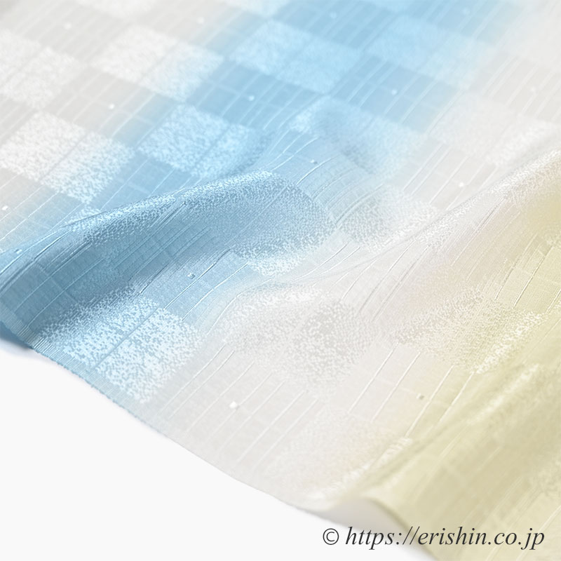 帯揚げ(三色段 石畳文/淡い露草色×薄柳色×胡粉色)