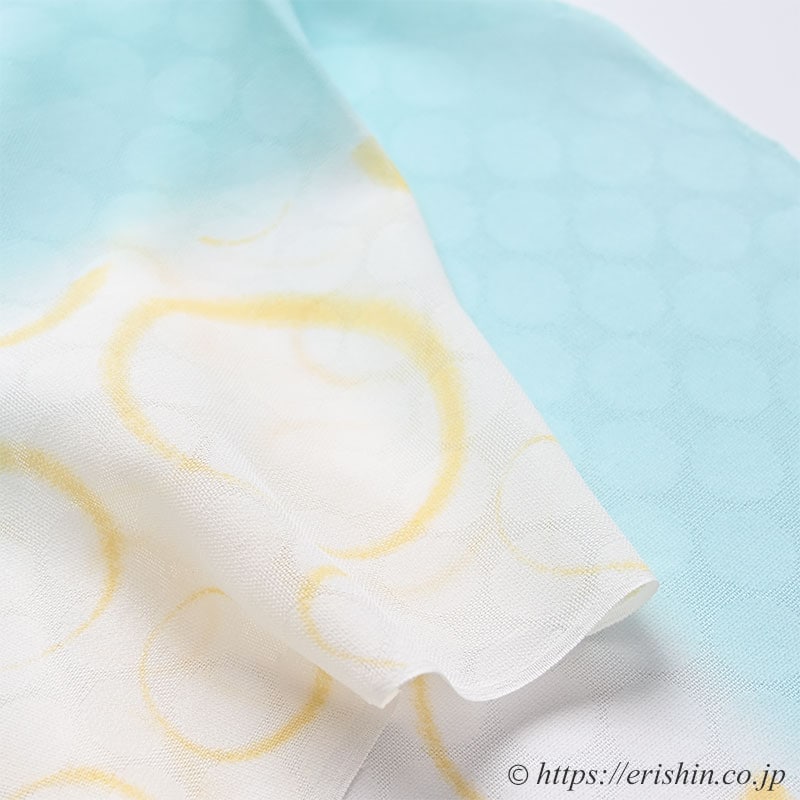 帯揚げ（水玉ぐるぐる/白群色・紋紗）[夏・単衣向]