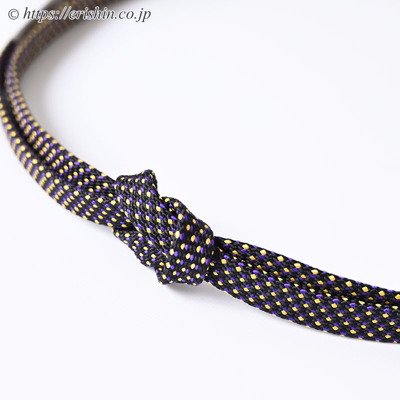 帯締め 東内記組(黒に黄と紫ドット/バチ房〔扇面房〕)