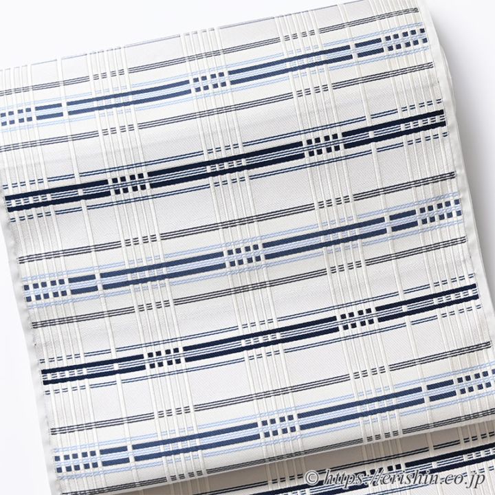 美術工芸 啓 九寸織名古屋帯(錦熨斗目/深縹色を中心に水色を添えて) ※お値段は、お問い合わせ下さい。