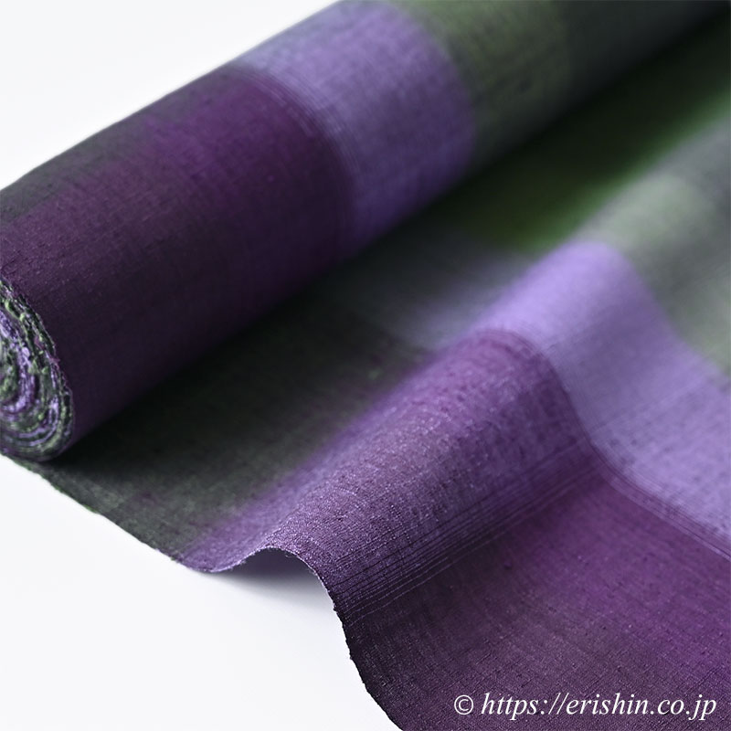 士乎路紬(しおじつむぎ/朧の格子・桑の実色や萌葱色の濃淡)