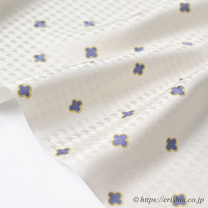 帯揚げ(千鳥格子に小花更紗/絹鼠色に藤紫)