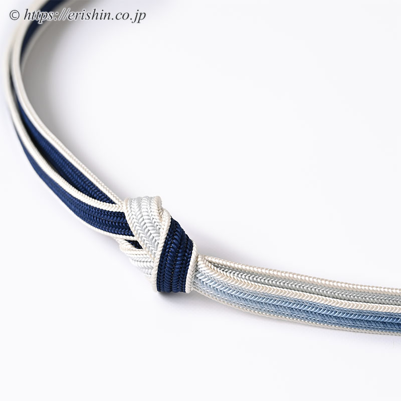 帯締め　綾竹組（双葉手先暈し/白に紺色）