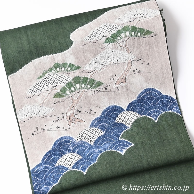 森健持 染名古屋帯（松波小袖写・辻ヶ花/夏紬地）[夏・単衣向]森健持