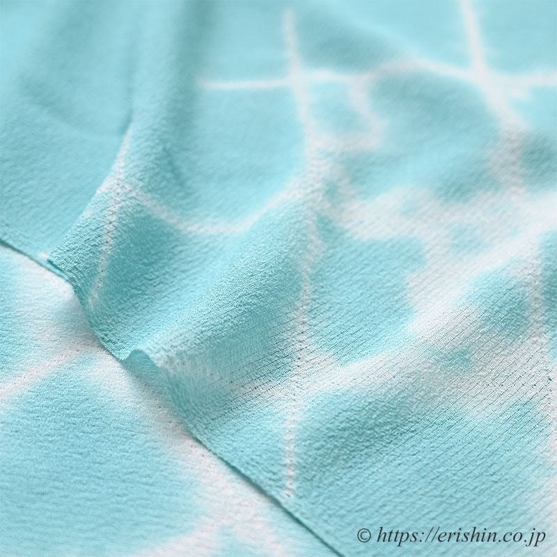 帯揚げ（斜め格子縫い〆/白×浅葱色・絽縮緬）[夏・単衣向]