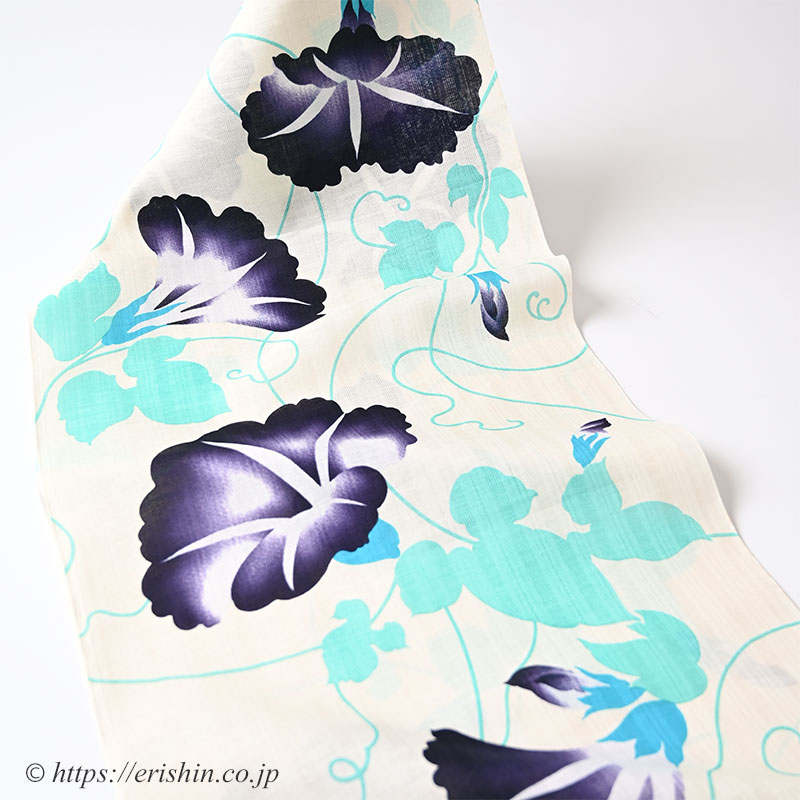 誉田屋源兵衛 浴衣（蕣花/ミント・綿麻）広巾