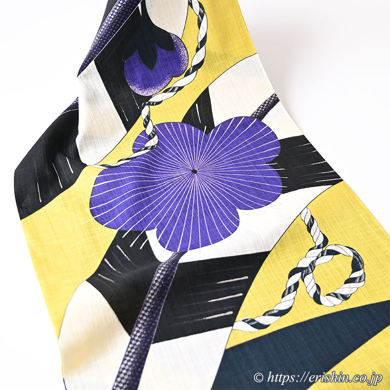誉田屋源兵衛 浴衣（那須乃与一/黄紫・綿麻）広巾