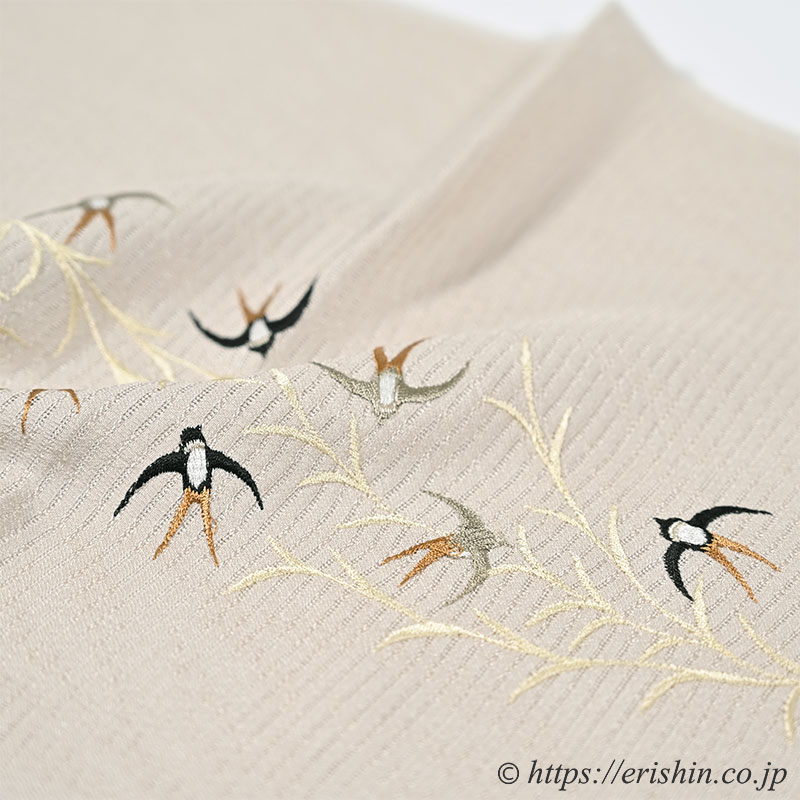 帯揚げ（柳に燕/茶鼠色・変わり絽）[夏・単衣向]　☆再入荷しました。