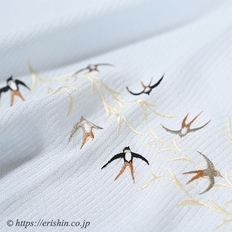 帯揚げ（柳に燕/薄水色・変わり絽）[夏・単衣向]　☆再入荷しました。