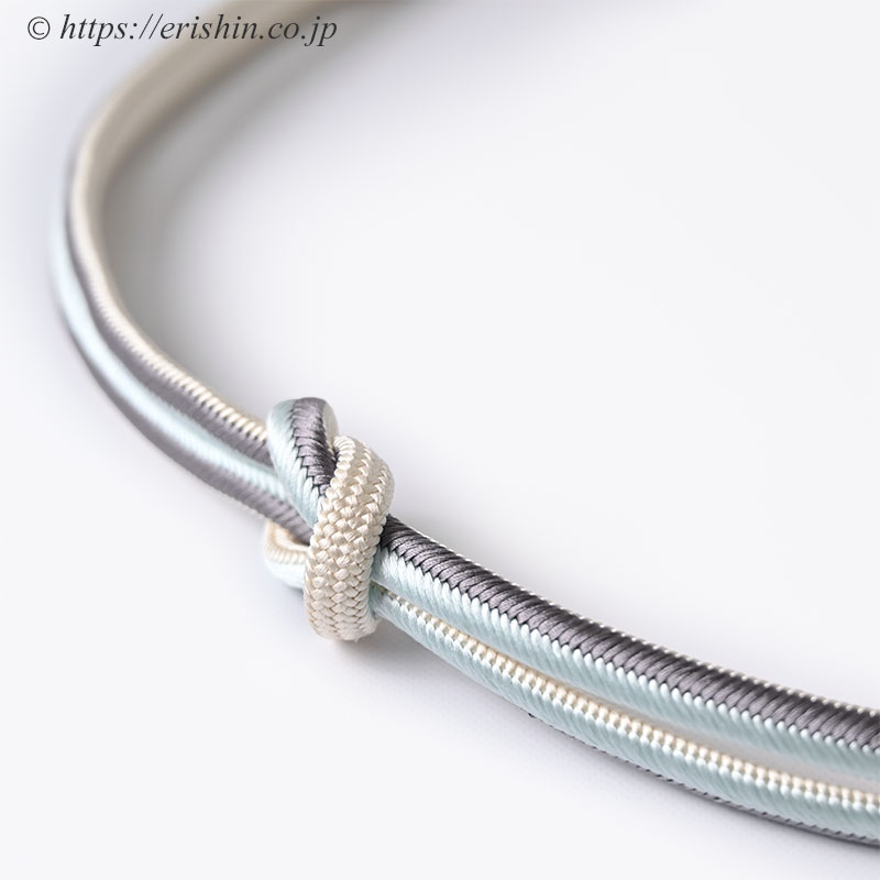 帯締め　丸唐大和組（錫色×薄水色×浅黄）