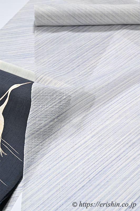 夏小紋(しけ引き/浅縹のゆらめき・絽紬地)