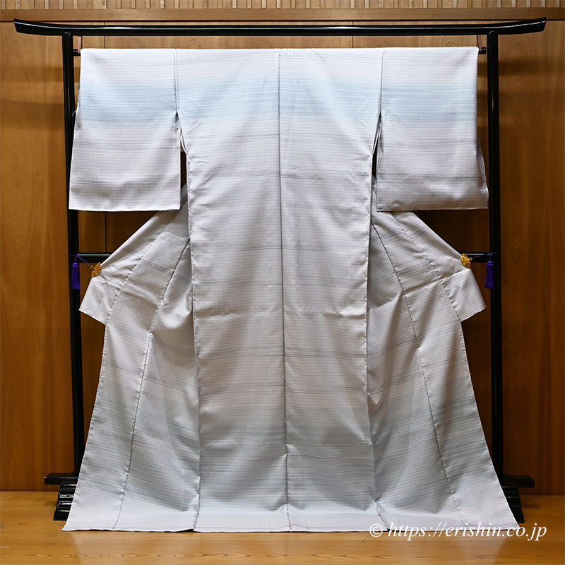 下井伸彦 下井紬・熨斗目調絵羽(白菫色に濃淡の藍/まるまなこ織)
