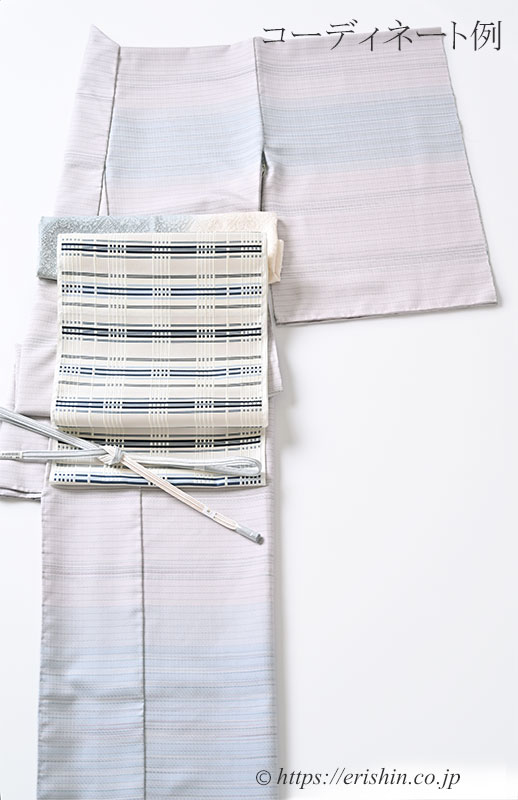 下井伸彦 下井紬・熨斗目調絵羽(白菫色に濃淡の藍/まるまなこ織)