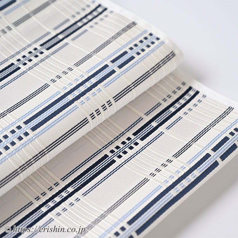 美術工芸 啓 九寸織名古屋帯(錦熨斗目/深縹色を中心に水色を添えて) ※お値段は、お問い合わせ下さい。