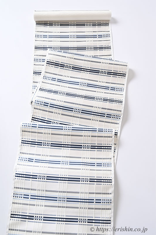 美術工芸 啓 九寸織名古屋帯(錦熨斗目/深縹色を中心に水色を添えて) ※お値段は、お問い合わせ下さい。