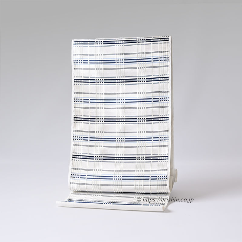 美術工芸 啓 九寸織名古屋帯(錦熨斗目/深縹色を中心に水色を添えて) ※お値段は、お問い合わせ下さい。