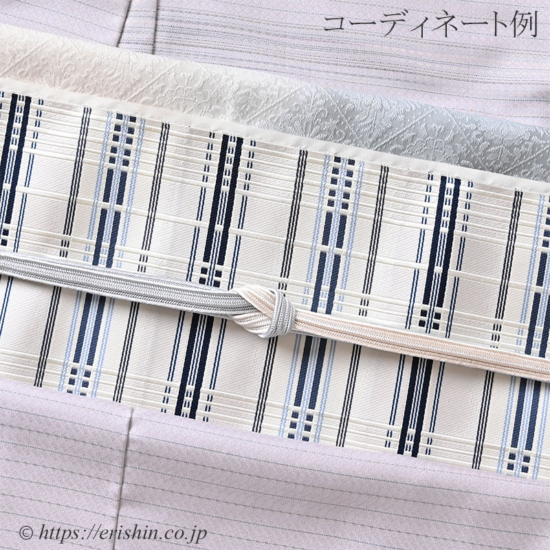 美術工芸 啓 九寸織名古屋帯(錦熨斗目/深縹色を中心に水色を添えて) ※お値段は、お問い合わせ下さい。