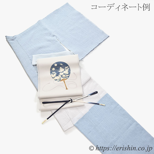 おでかけ縮木綿(熨斗目/空色鼠×淡白鼠×秘色色)【えり新オリジナル】