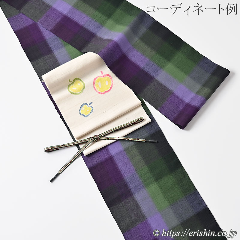 士乎路紬(しおじつむぎ/朧の格子・桑の実色や萌葱色の濃淡)