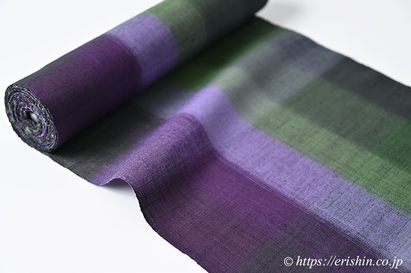 士乎路紬(しおじつむぎ/朧の格子・桑の実色や萌葱色の濃淡)