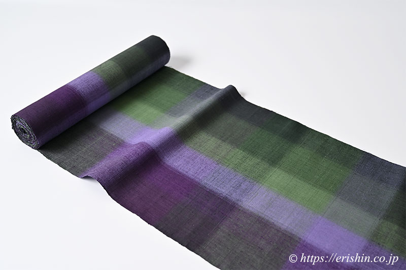士乎路紬(しおじつむぎ/朧の格子・桑の実色や萌葱色の濃淡)