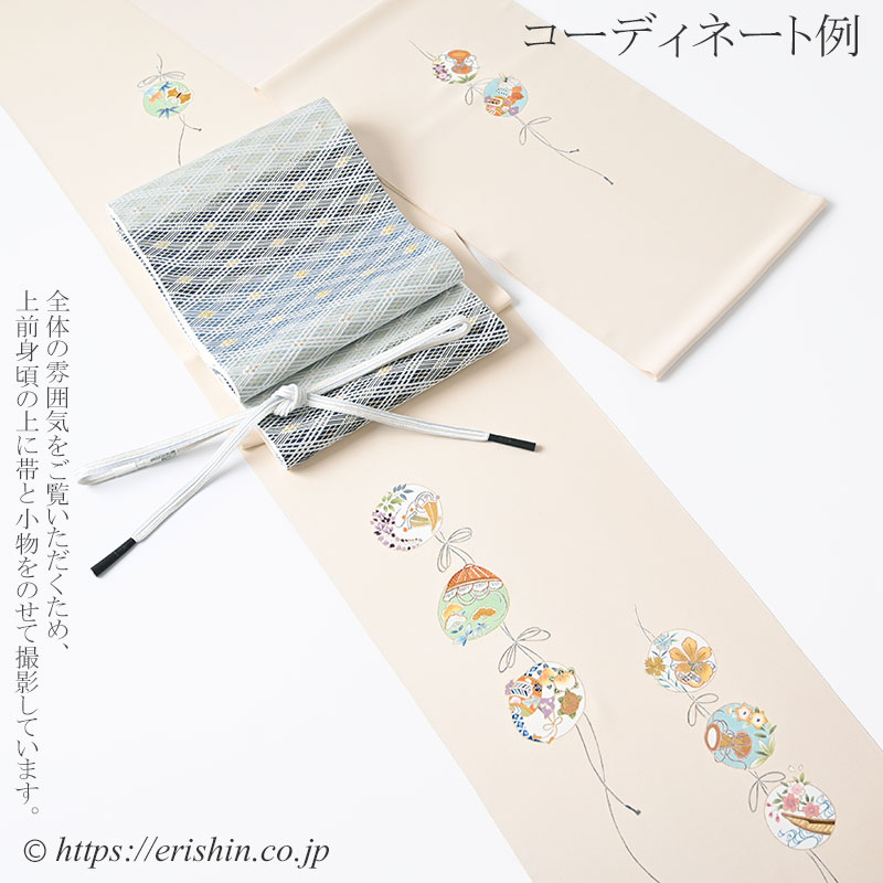 付下(宝尽くし四季丸文紐繋ぎ/練色)