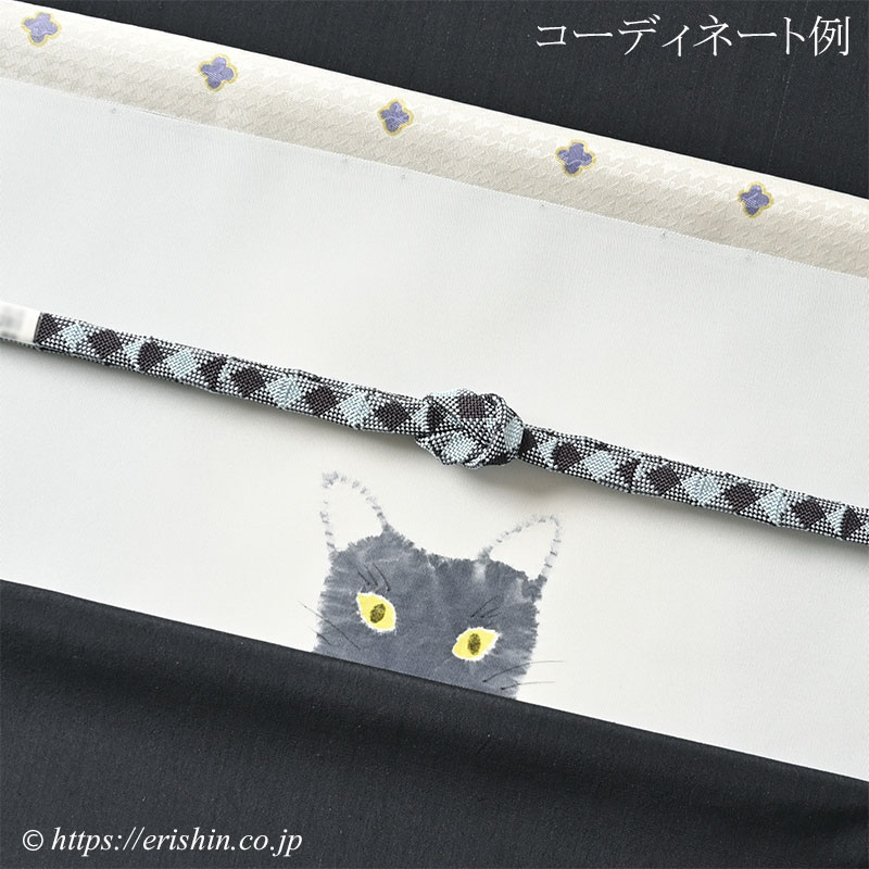 帯揚げ（千鳥格子に小花更紗/絹鼠色に藤紫）和小物さくら『着物・呉服